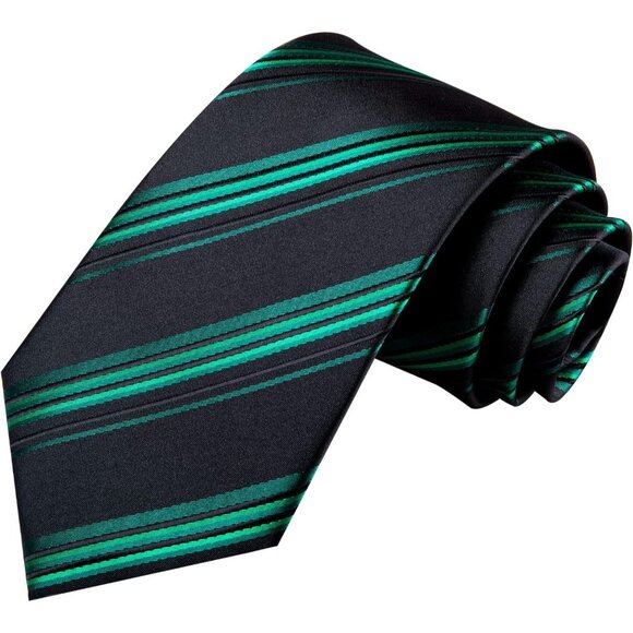 Mens Black Tie Set Solid Paisley Necktie Pocket Square Cufflinks Formal Silk - Picture 5 of 6